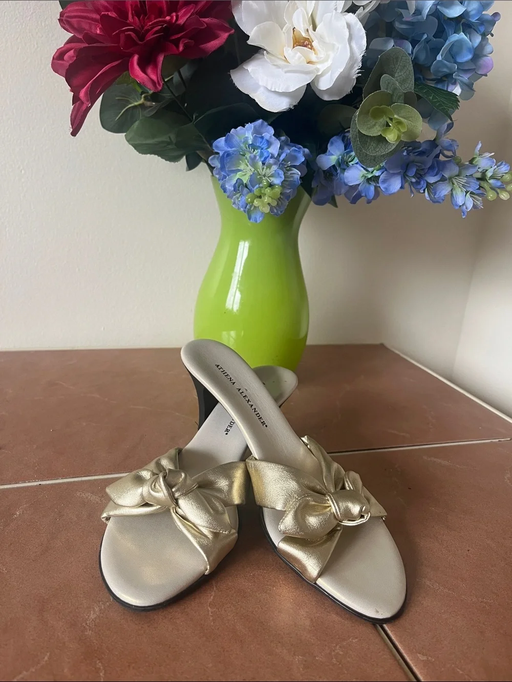 Athena Alexander Gold Knot-Front Slip-On Sandals
